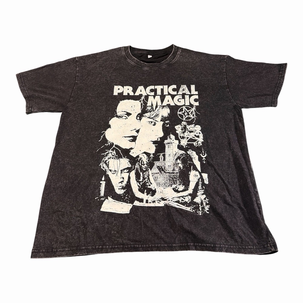 Practical Magic Graphic T Shirt Large Washed Black Cotton Witchy Goth Movie NWOT